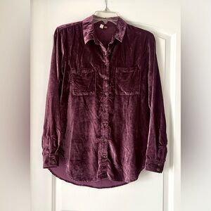Anthropologie Pilcro Purple Velvet Button Down Shirt